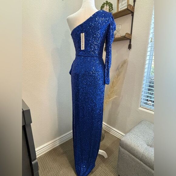 NWT- Jay Godfrey Andi Sequin One-Shoulder Gown Midnight Blue - Picture 8 of 9